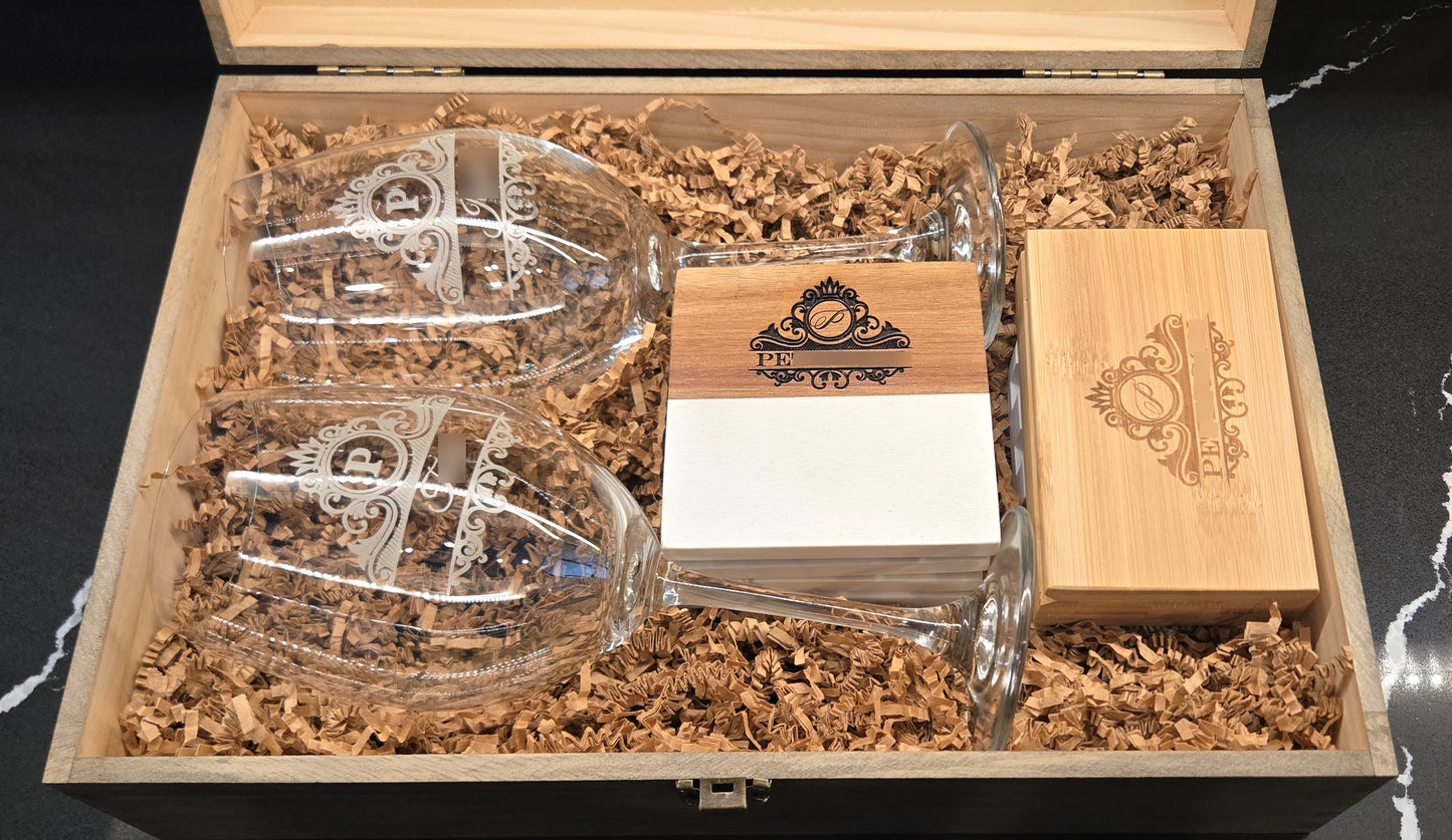 Personalized Keepsake Wine Glass Box Set - Walnut