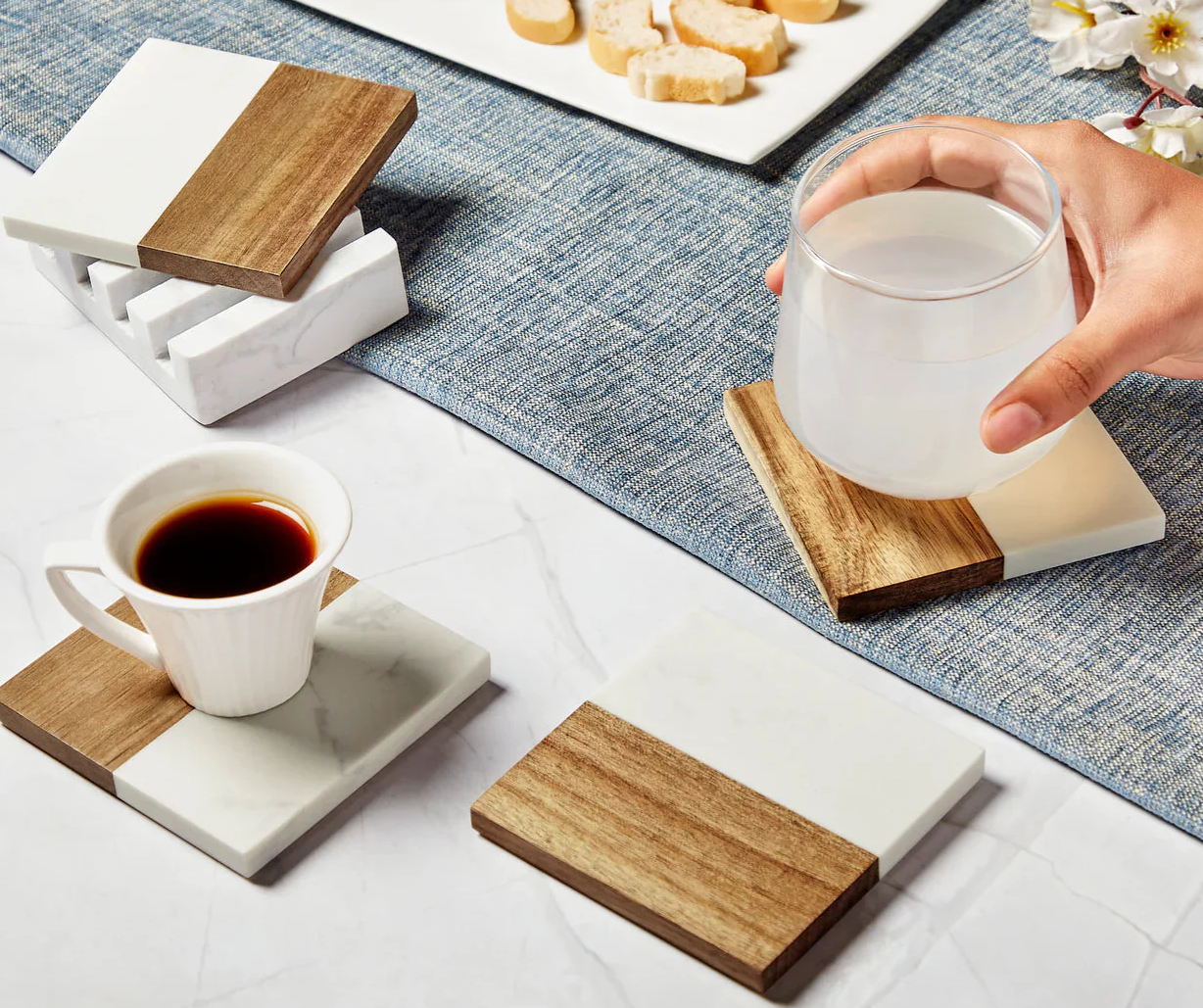 Marble Coaster Set (Set of 4 with holder)